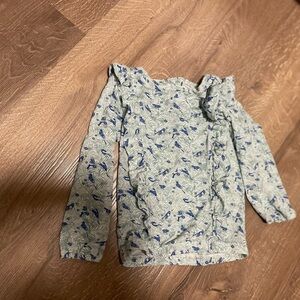 Kate Quinn organic cotton, bird and leaves , ruffle long sleeve t-shirt, size 4t
